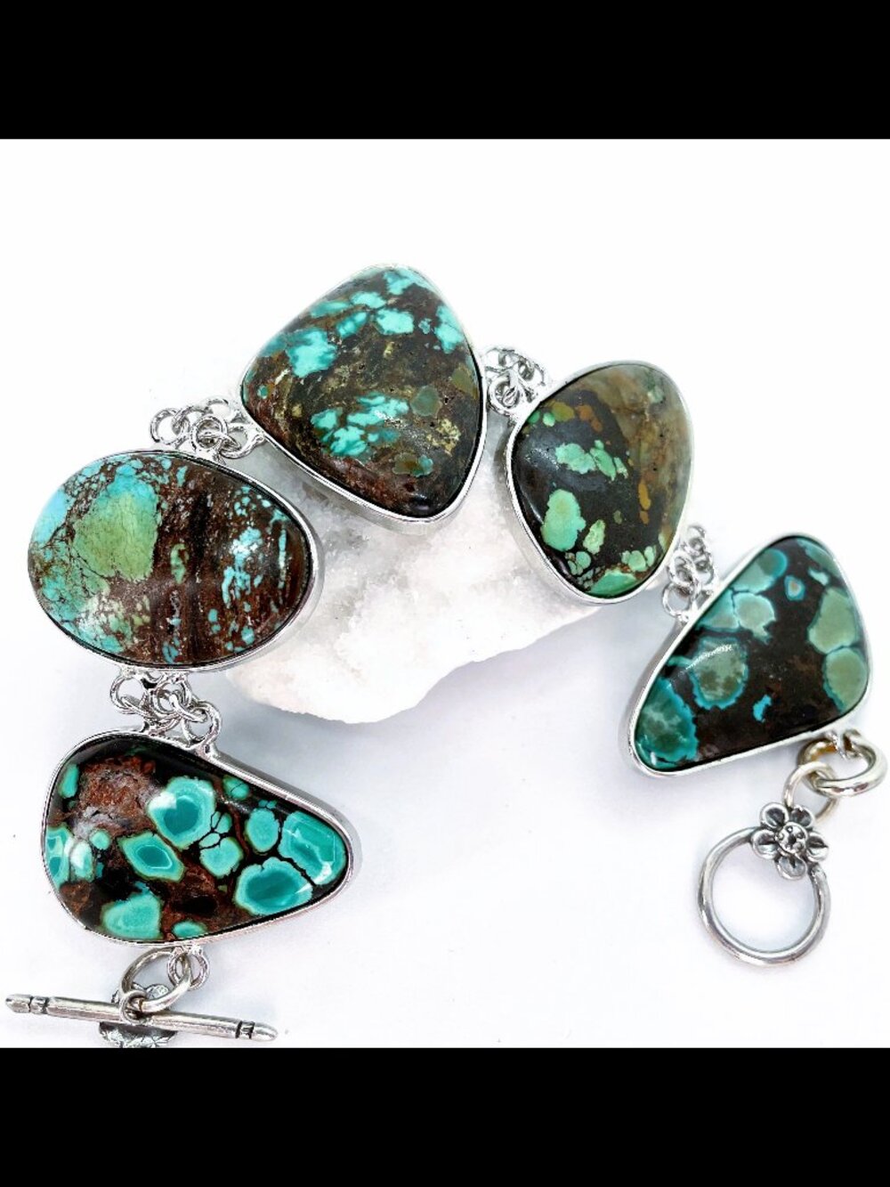 Bracelet 5 Piece LARGE Turquoise Cabochon Hubei region Bracelet 925 Silver